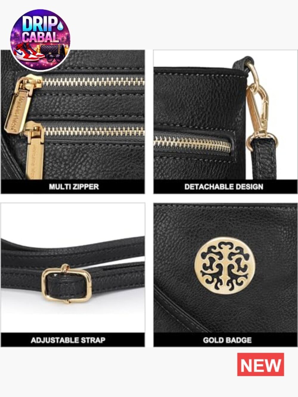 Faux Leather Multi Pocket Crossbody Bag with Adjustable Strap - Picture 6 of 7